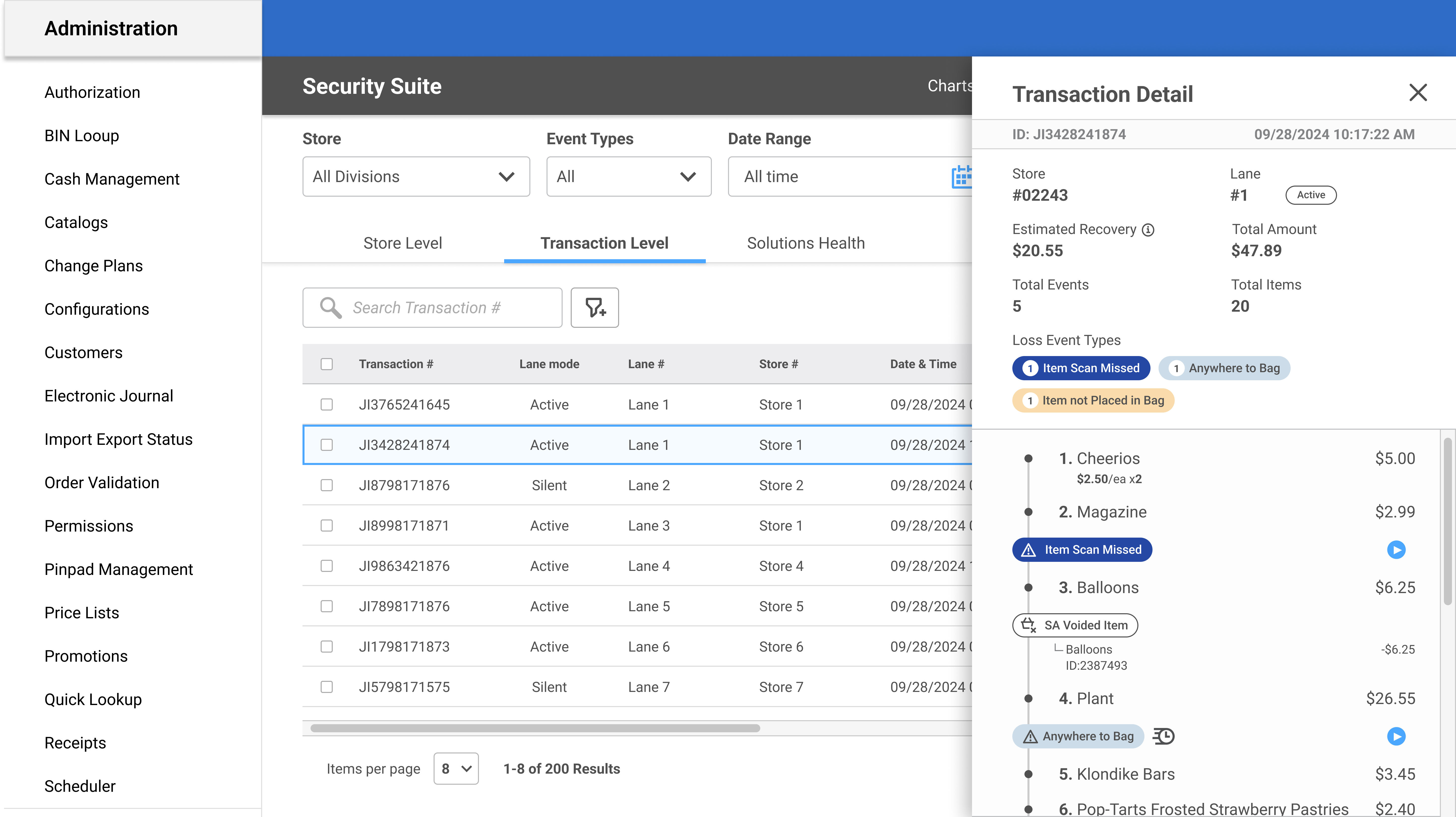 Transaction Data Table View